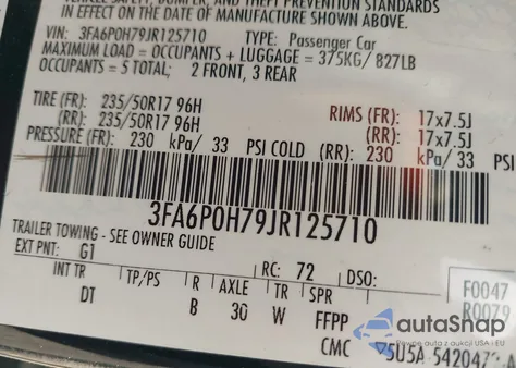 2018 Ford Fusion Se z USA, uszkodzony, nr VIN 3FA6P0H79JR125710
